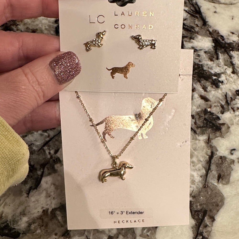 LC Lauren Conrad Gold Dachshund Earrings and Necklace